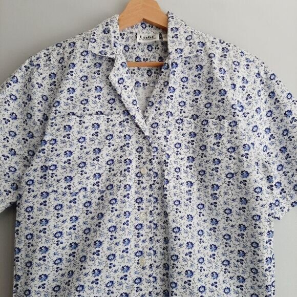 TABI | 100% Cotton Ditsy Floral Button Down Shirt White & Blue Sz 6 - Picture 3 of 12